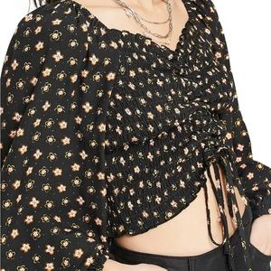 Topshop Black Floral Long Sleeve Shirt Size 2 NWT